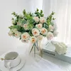 Dekoratif çiçekler yapay çiçek ipek gül beyaz okaliptüs yaprakları şakayık buketi düğün masa hediyeleri için sahte parti vazo ev kek dekor