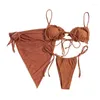 Frauen Badebekleidung Frauen Split Badeanzug Set Solid Color Bikini mit Rüschen Schnürhöpchen durchsichtige Mesh-Deckhöfe