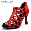 Sapatos de dança Wuxijiao Latin Women Waltz Salsa Ballroom Zapatos de Baile Latino Mujer Black Red para