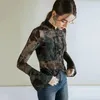 Blouses pour femmes Boweylun Spring Chinese Style Therat Femme Femme Printed Petal Sleeve See-Through Long Top Femme