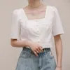 Camicette da donna Donne coreano collare quadrato adorabile design college girls blusa slim pezzi single a petto dolce e dolce estate femme crop top