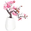 Decorative Flowers Artificial Plum Potted Plant Blossom Bonsai Decor With Ceramic Vase Fake Ornament Small Arrangement Office