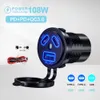 108W USB -billaddare Socket 3 Ports Dual 45W PD Typ C 18W QC3.0 Power Outlet Fast Charge för 12V/24V Boat Sedan RV Motorcykel