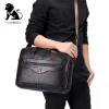 Bortkyror Fashion äkta läder Mäns portfölj Vintage Cow Leather Business Computer Bag Messenger Väskor Man Shoulder Bag Postman Man