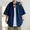 Camicie casual maschile 2024 uomini a maniche corte in denim estate sottile coreano top vintage oversize camicette blu larghi man y2k abiti