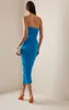 Casual Dresses VC Celebrity Party for Women Sexy V Neck Blue Mesh Patchwork Bandage Slim Draped Design Midi Dress