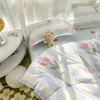 Sängkläder sätter härlig rosa tulpanuppsättning Floral täcke med ark med lakan Kudde mjuk sängkläder för flickor Kvinna sovrum dekor ingen fyllning