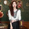Chemises de mousseline de chemisiers pour femmes printemps / été chinois style lâche Vintage Tops Patchwork Clothing Ycmyunyan