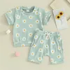 Ensembles de vêtements 2pcs Baby Girls Summer Turnits Set Cotton Coton Casual Short Sleeve Daisy Print Tops Shorts Short pour tout-petit