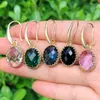 Les boucles d'oreilles enracinent disent 5Colors Géométrique Métal ovale incrusté Crystal Black Green Pendant les femmes