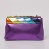 Bags Multicoloured Neon Rainbow Jointing Ing Pu Handbag Metallic Chain Straps Rainbow Color Crossbody Bag