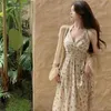 Ensemble de robes Femmes licou floral Mid-Calf Minage mince de crème solo semi-transparent 2pcs Sweet Elegant Summer Lady Wear 240410