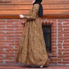 Ropa étnica mujeres maxi vestir eid musulmán abayas estampado de cuello de cuello de cuello largo retro zumba marruecos suelto plisado plisado con bolsillos femme