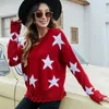 Swetery dla kobiet swobodny pięciogwiazdkowy sweter żakardowy dla kobiet nowe modne sznurka pullover dzianinowy design sens