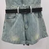 Kvinnors jeans koreanska chic off axel stropplös denim gata jumpsuit shorts ge bälte kvinnor 2024 vår sommar