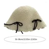 Berets Girls Tieners haken emmer hoed met bowknot stickers vrouw strow weaving floppy zomer lente camping zon