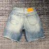 Den alten Rucked Edge Patch Casual Lose Knie Länge Denim Shorts Männer High Street 240410 tun