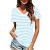 Camisetas para mujeres camisetas para mujer en cuello tops de manga corta blusa estampada a rayas de moda camisetas de ropa y ropa simple