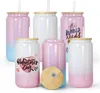 16oz Sublimation Shimmer Glitter Glass Cups Rainbow Gradient Tumbler Holographic Juice Jar Beverage Drinking Beer Can Cups Iced Coffee Mugs With Bamboo Lids & Straws