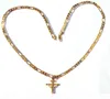 24k Solid Yellow Gold GF 6mm Italian Figaro Link Chain Necklace 24" Womens Mens Jesus Crucifix Pendant5308414