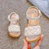 Sandaler Kids Summer Toddler Flats Little Girls Fashion Beach Sandals Princess Dress Party Weave Soft Sole Baby Toddler Shoes 240419