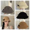 Berets Crochet Sweet Sun Hat Lovely UV Protection Solid Color Bow Sunshade Wide Brim Knitted Bucket Girl