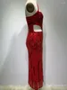 Lässige Kleider Frauen Designer Mode Luxus -Abschlussballkleider rot ein Schulter geschnittene Pailletten -Knöchel Länge Kleid Celebrity Evening Club Party