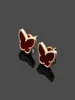 Charmsontwerper vierbladige bloem 18 karaat Gold Tiger Eye Stone VC Letters Mini Butterfly Stud Oorringen Mini gekleurde schelpen Luxe J4604070