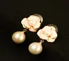 New trendy Classic fashion designer camellia flower elegent pearl pendant drop stud dangle chandelier earrings for woman girls6972092