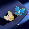 Kadın Top Sınıf Vancelf Orijinal Tasarımcı Küpeler Mavi Kelebek Turkuaz Asimetrik Kulak Beat Logo ile Kişiselleştirilmiş Soğuk Mavi Çam Takı
