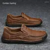 Casual Shoes Golden Sapling Loafers Fashion Men's Dress Comfortable Business Flats Genuine Leather Men Wedding Party Moccasins