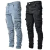 Jeans masculinos Hole reto Bole zíper da cintura média jeans longa