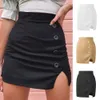 女性のセクシーな2021 buttocks包まれたスリムフィットAラインショートハイウエストボタンスプリットソリッドカラーハーフスカート
