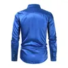 Men's Casual Shirts Men Long Sleeve Shirt Sequin Performance For With Turn-down Collar Satin Fabric Sleeves Button-up Club