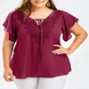 Kvinnors T-skjortor Summer Plus-Size Fashion T-Shirt 6xl 5xl 4xl Sexig V-Neck flared hylsa spetsstitching casual top.