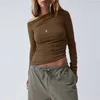 Frauen T -Shirts Frauen Crop Top Y2K Kleidung Feste Farbe unregelmäßig von Schulter Langarm Ruch Hemd 2000s Ästhetische Streetwear Streetwear