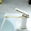 Bathroom Sink Faucets High-end Gorgeous Modern Brass White And Gold Basin Faucet Mixer Deck Mount Lavatory Cold Water Tap W3053