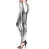 Calças femininas Moda Glitter Pu Faux Leature Leggings