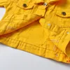 top and top Spring Autumn Toddler Boys Girls Buttons Down Denim Jackets Infant Casual Ripped Outerwear Coats Windbreaker Top 240507