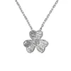 Designer Brand Van Three Leaf Flower Necklace 925 Sterling Silver Plated with 18K Gold Inlaid Diamond Grass Full Petals Pendant Collar Chain