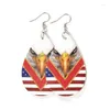 Dangle Chandelier Earrings Double Side Faux Leather Teardrop Independence Day 2023 Cheetah Sunflower Usa Flag Print Patriotic Jewe Dhjgo