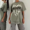 Camisetas masculinas American New Style Goth Style Flame Print Grande camiseta gráfica feminina Round Neck Casual Summer Street Trend Loose Top J240419