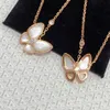 Designer Brand Van Butterfly Necklace White Fritillaria Pendant Female Collar Chain 925 Silver Plated 18K Rose Gold Fashion