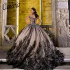 Black Sweetheart Ball Hown платье quinceanera для девочек с бисером для вечеринки по случаю дня рождения платья на выпускные платья 3d цветы vestido de 15 anos