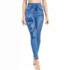 Kvinnors jeans fast färg mager imitation denim casual elastiska midja byxor sport yoga utomhus pantaloner