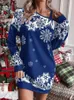 Повседневные платья осень и зимнее сексуальное платье для женщин Рождество o шея с длинным рукавом Sweaterrish Mini