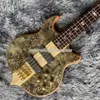 Alembic Stanley Clarke Spalted Baple Burl Top 4 Strings Bass de baixo elétrico Pescoço através do corpo 5 Plies pescoço abalone incrustação dourada hardware 9V Caixa de bateria 9V