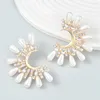Stud Earrings Fashion Women's Half Moon Shaped Floral Pearl