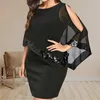 Casual Dresses Elegant Sequined Plus Size For Women Sexy Off Shoulder Overlay Asymmetric Chiffon Party Solid Formal Vestidos