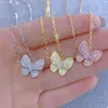 Designer Brand Van High Edition Full Diamond Butterfly Necklace 925 Sterling Silver Plated 18K Gold White Fritillaria Powder Pendant Collar Chain